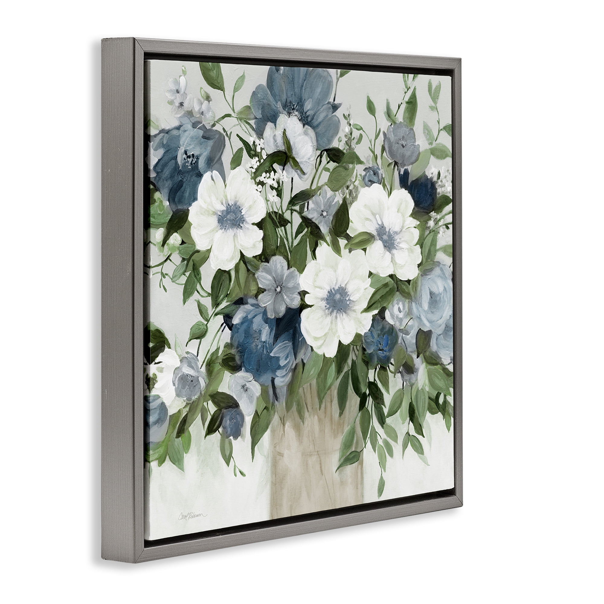 Stupell Industries White & Grey Blossoms Gray Framed Floater Canvas Wall Art, design by Carol Robinson