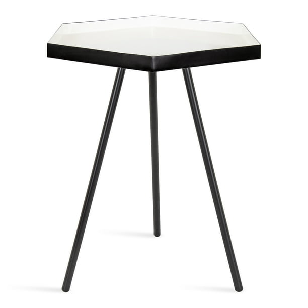 Laurel Kashvi Modern Hexagon Side Table, Black And White Small End Tables
