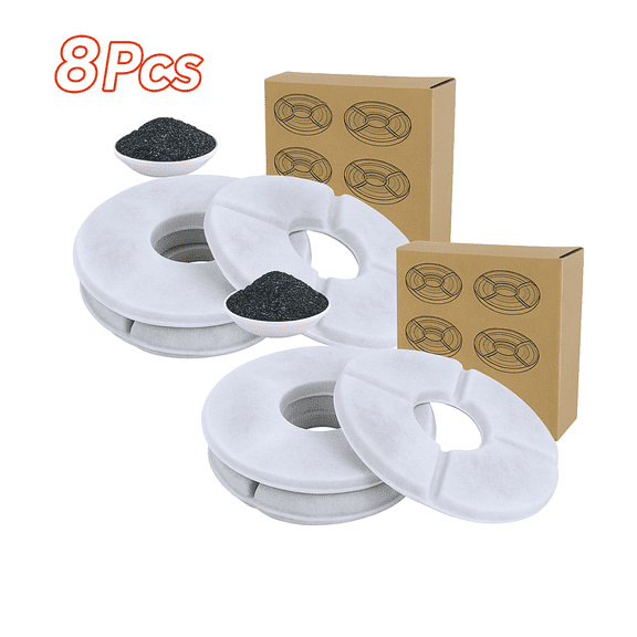 Eurhowing 8-Pack Cat Water Fountain Filters, 3-Stage Enhanced Activated Carbon Replacement Filters for 81oz/2.4L Pet Water Dispensers, Lasts 4 Months