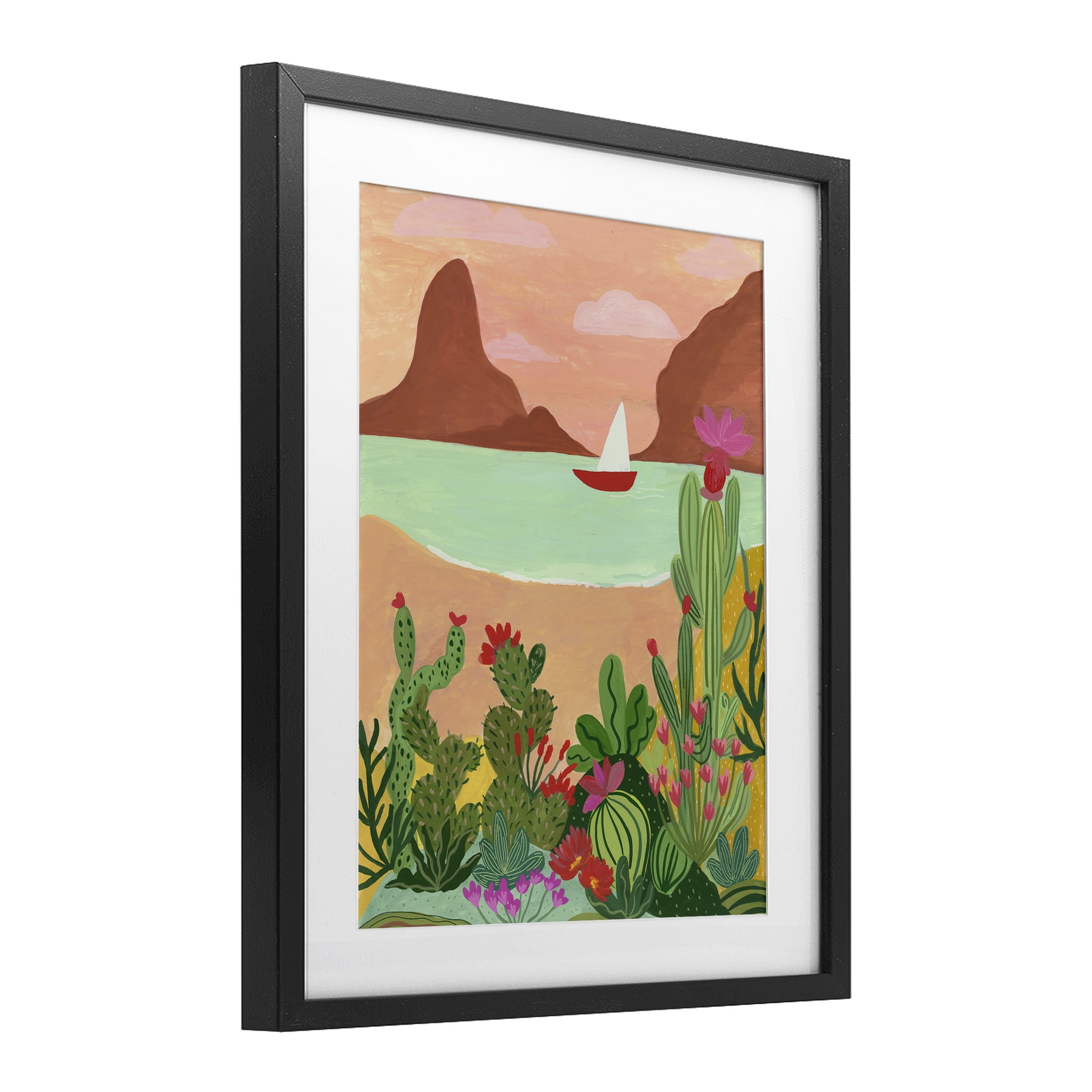 Desert Oasis Boat Black Framed Print Under Glass, design by Nabeela Rumi
