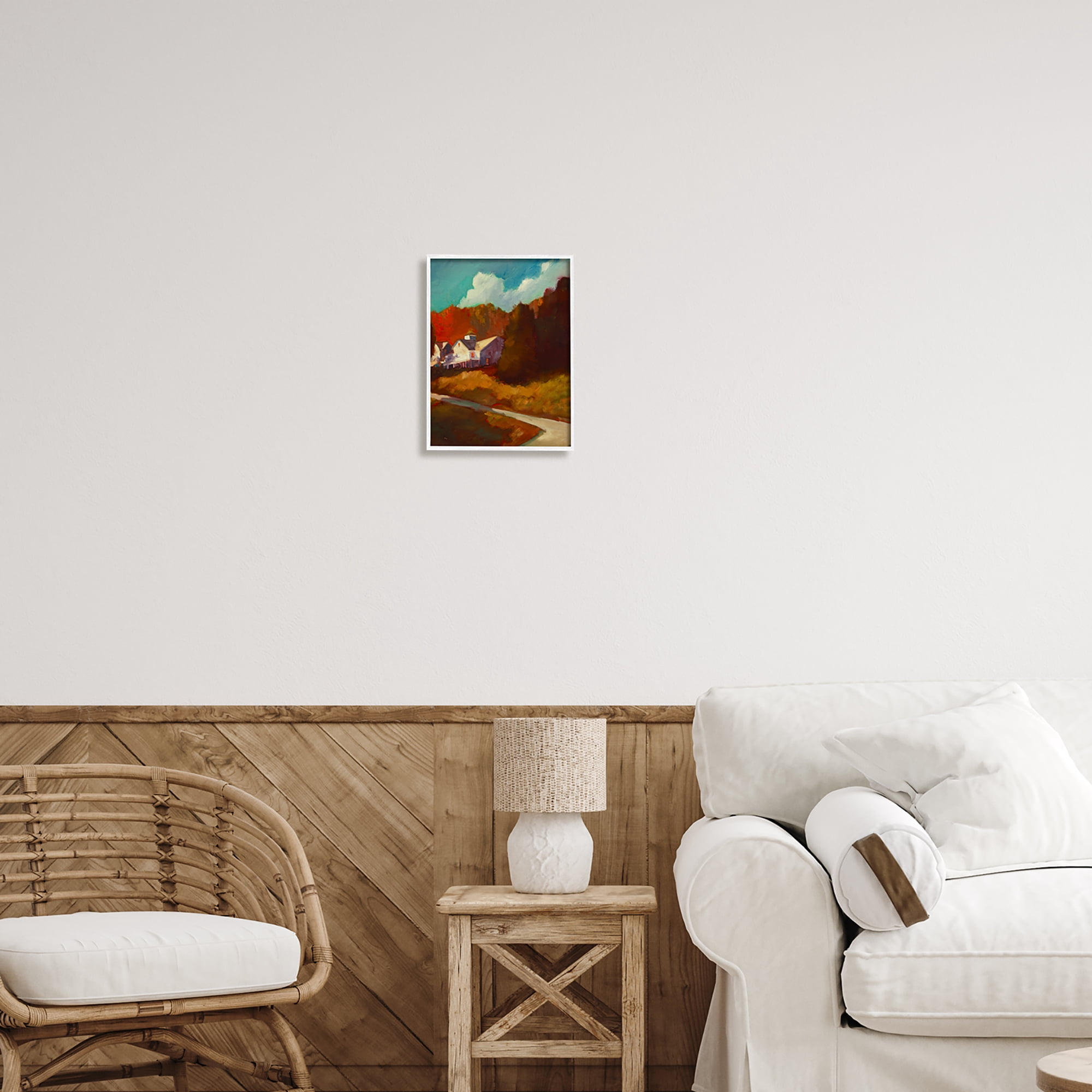 Stupell Industries Autumn Foliage Landscape Nature Painting White Framed Art Print Wall Art, 11 x 14