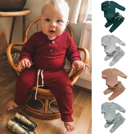 

Tejiojio Maternity/Labor/Nursing Clothing Clearance Infant Newborn Baby Girls Boys Ribbed Solid Bodysuits+Elastic Pants Outfits Set