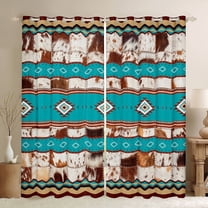 Manfei Rustic Western Aztec Black Out Curtains,Country Farmhouse Lodge Curtains Pack of 2 (42x63 Each),Cyan Brown Bedroom Curtains For Men Women,Breathable Home Decor