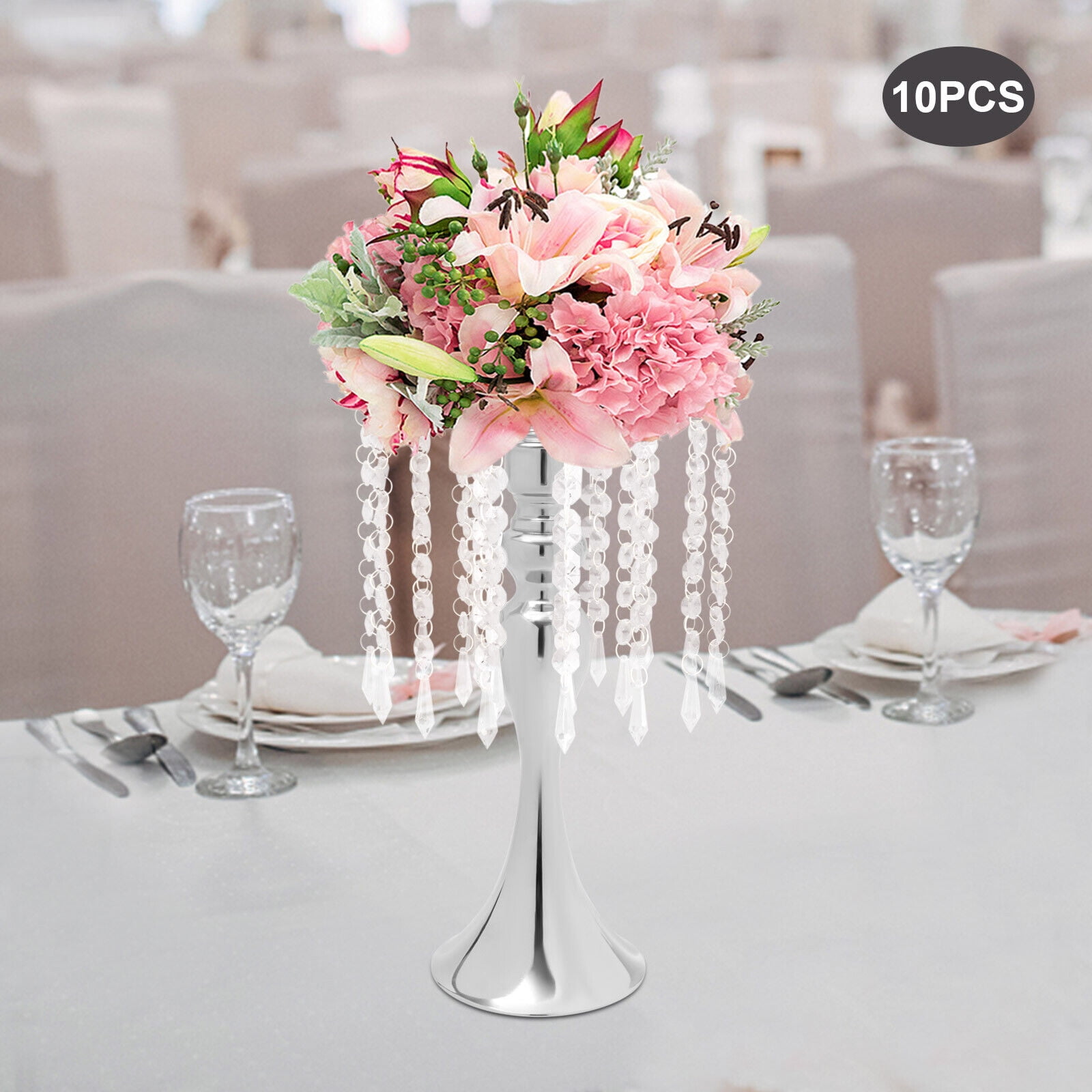 Miumaeov 10 Packs Crystal Flower Vase Flower Stand for Wedding