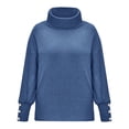 thumbnail image 4 of Lroplie T Shirts for Women Oversoze Round Neck Long Sleeve Womens Tops Fashion Bow Collar Solid Buttons Sleeve Knitted Sweater Warm Top Blouse Blue 2023 2XL, 4 of 8