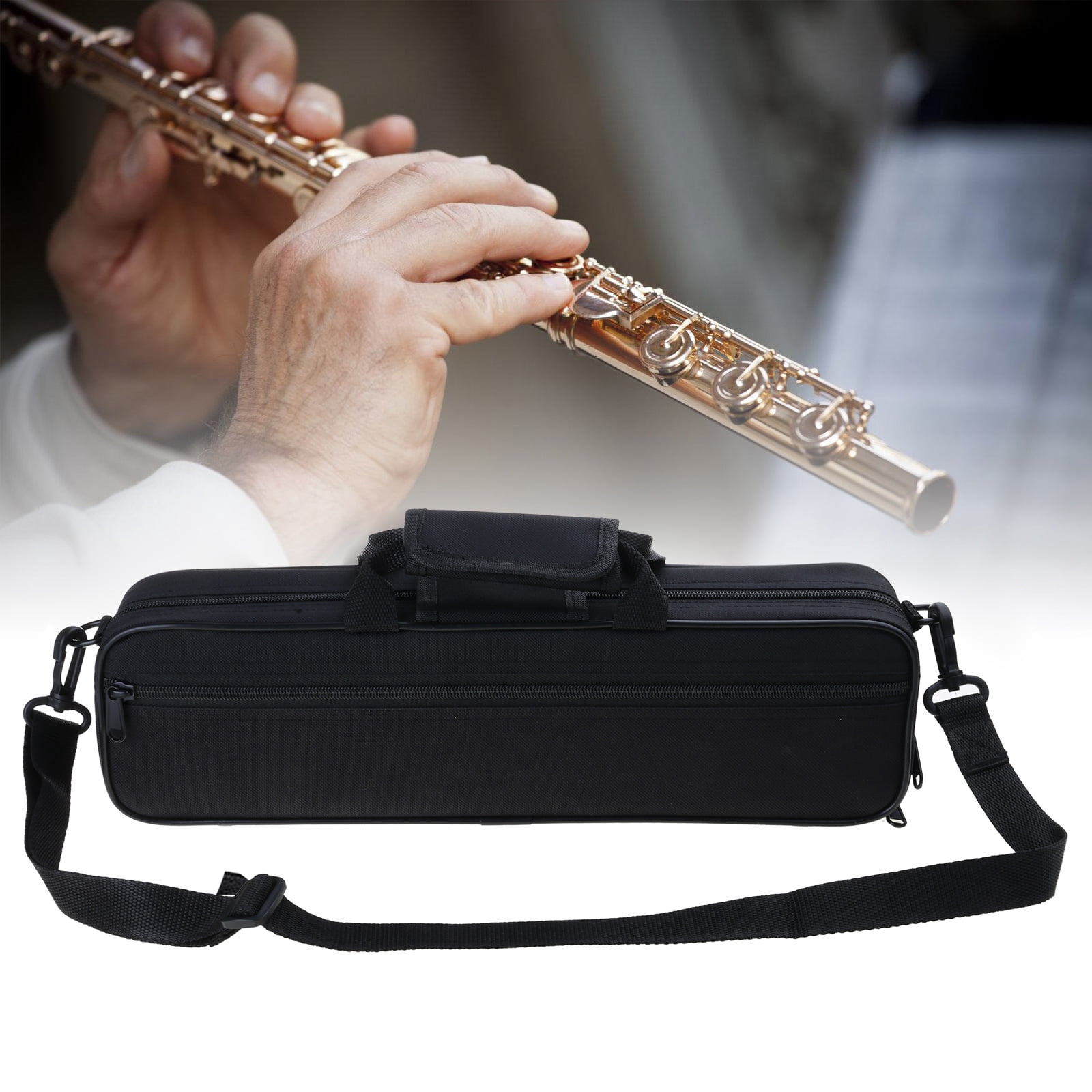 COOLHOOD Nylon Padded Flute Case With Adjustable Shoulder Strap Flute Handbag Shoulder Bag Soft Lining 16 Holes Flute Bag