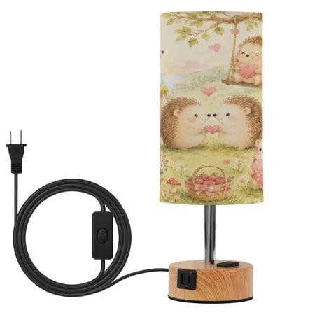 Touch Control Table Lamp with Wood Grain Metal Base 3 Color Temperature Adjustable LED Eye Caring Desk Lamp for Bedroom Study Hedgehog Forest Cozy