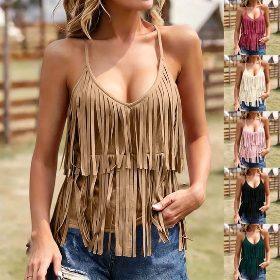 Erwazi Tank Tops for Women Summer Solid Sleeveless Tassel Top Flowy Loose Fit Trendy Casual Camisole Stylish Tops