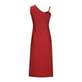 thumbnail image 3 of QLEICOM Summer Dress Savings Clearance Deals, Plus Size Casual Dresses, Women Sexy Solid Slimming Split Sleeveless Asymmetrical Smocking Dress, Beach Dress Sun Dresses Red XL, 3 of 4