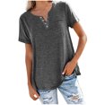 thumbnail image 2 of USNSM Casual Button V Neck Plain Tees Shirt for Women Summer Short Sleeve Solid Workout T-Shirts Tops Loose Fit Comfy Baggy Blouse Dark Gray M, 2 of 4