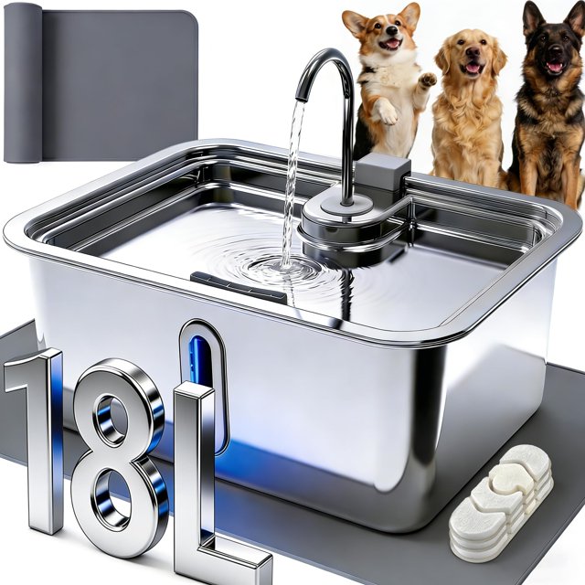 Fuente de Agua para Perros DeftPet 18L Acero Inoxidable Silenciosa
