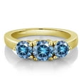 thumbnail image 2 of Gem Stone King 18K Yellow Gold Plated Silver 3-Stone Ring Round Persian Blue Moissanite and Vivid Moissanite Persian Blue (1.80 Cttw, Size 7), 2 of 4