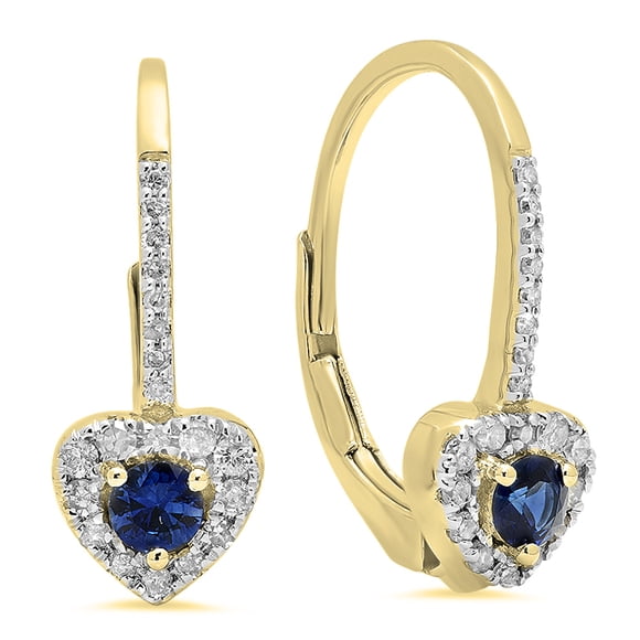 Dazzlingrock Collection Boucles d'Oreilles Pendantes en Forme de Cœur 10K 3 mm Saphir Bleu & Diamant Blanc pour Femmes, Or Jaune