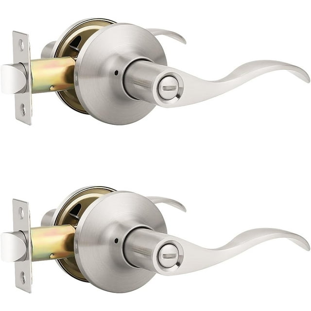 Levier de Porte en Nickel Satiné pour l'Intimité, Boutons de Porte Modernes pour Intérieur, pour Chambre et Salle de Bain, Poignée de Porte Robuste, Levier Ondulé Réversible