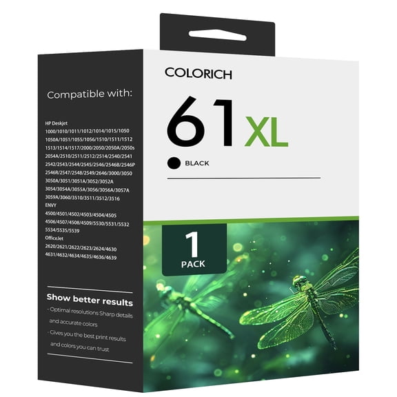 61XL Ink Cartridges Compatible for HP 61 Ink Cartridge Combo Pack for Envy 4500 5530 4502 Deskjet 1000 2540 Officejet 4635 4630 Printer(1Black)