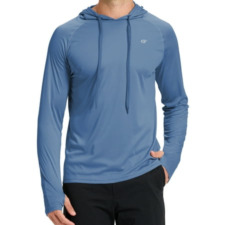 Satankud Men s UPF 50+ Long Sleeve Sunscreen Hoodie UV Sun Protection Hoodie with Thumbholes for Workout Fishing Hiking Sports Long Sleeve Hoodie Stone Blue L