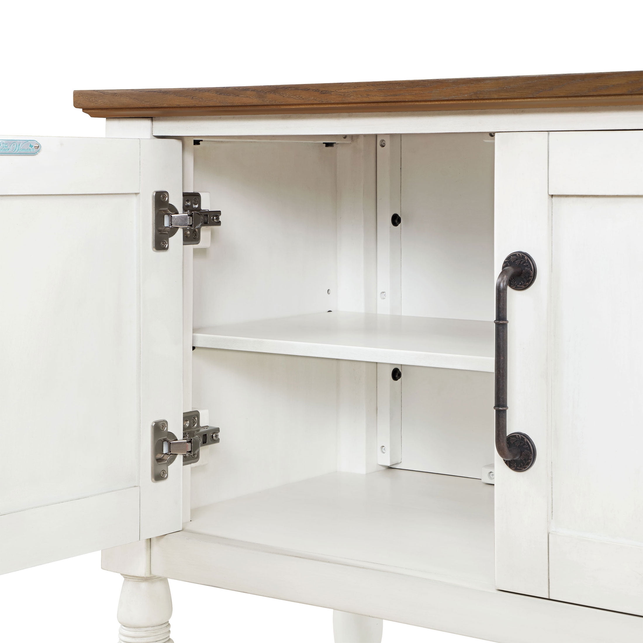 The Pioneer Woman Two-Tone Kitchen Cart Made With Solid Wood Frame, White
