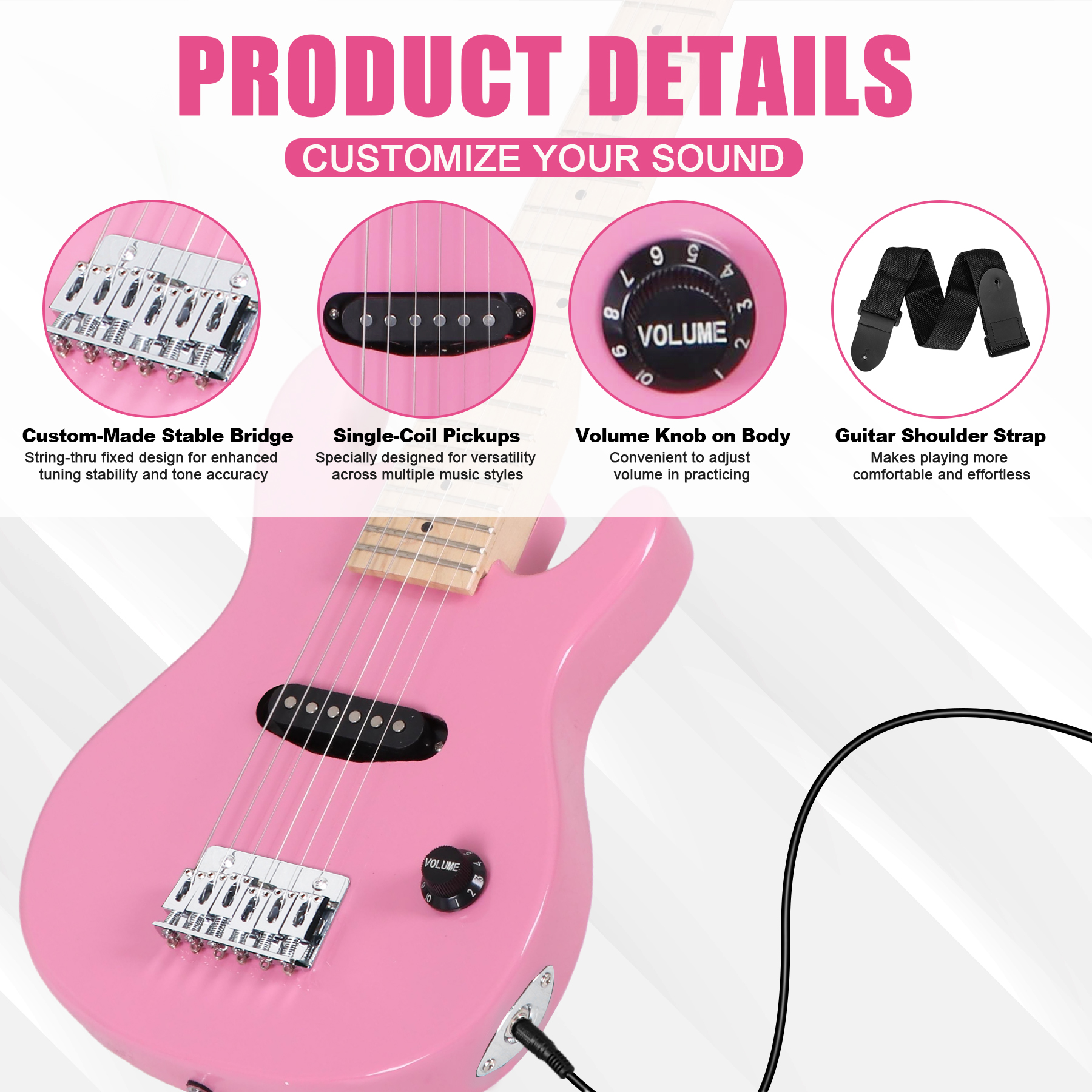 ZenSports 30-inch Kids Electric Beginner Guitar 3/4 Size W/Amp & Accessories Pack, Right-Handed Pink