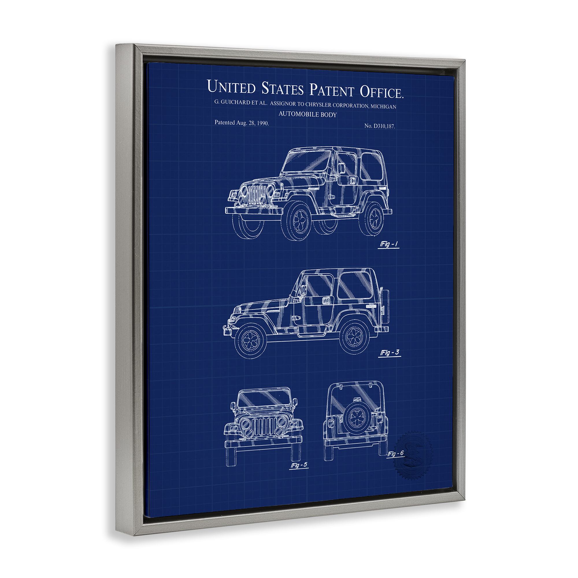 Stupell Industries Automobile Body Blueprint Transportation Painting Gray Floater Framed Art Print Wall Art, 17 x 21