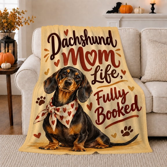 Dachshund person Life Autumn, Playful Pet Portrait Pattern, Warm Flannel Blanket for Living Room and Bedroom with Detailed Artwork, Dog Moms autumn celebration Gift, Pet Lover Home Decor
