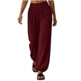 thumbnail image 4 of Women Solid Elastic High Waist Loose Cuffed Jogger Pants, Side Pockets Full Length Casual Sports Loungewear Trousers for Daily Hang-out Wine XL(XL), 4 of 8