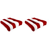 Jordan Manufacturing 18" x 18" Cabana Red Stripe Square Tufted Contoured Outdoor Wicker Seat Cushion (2 Pack)