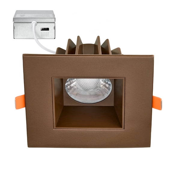 Maxxima 4" Slim Square LED Downlight: Bronze Trim, Canless IC Rated, 1000 Lumens, 5 CCT 2700K-5000K.
