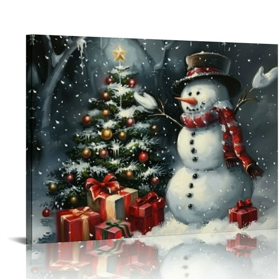 Creowell Snowman Christmas Tree Presents Canvas Prints Wall Art 16x12in