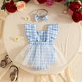 thumbnail image 4 of Sopiago Baby Girl Clothes Summer Outfit Newborn Strawberry Bow Ruffle Sleeveless Tulle Romper Dress Cute Infant Onesie Sky Blue,0-3 Months, 4 of 6