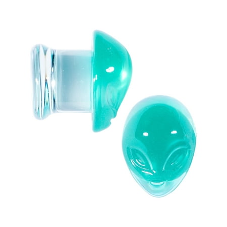 Ear Plug 00 Gauge (Body Candy 2Pc Clear Green Pyrex Glass 10mm Double Flare Plug Alien Ear Plug Gauges Set of 2 00)