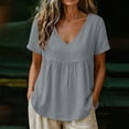 thumbnail image 2 of Dpjklzsn Women's Short-Sleeve V-Neck Babydoll Blouse, Cotton Blend, Empire Seam, 2 of 7