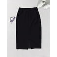 thumbnail image 4 of Black High-Waist Pencil Skirt With Back Slit Workwear Style, 4 of 5