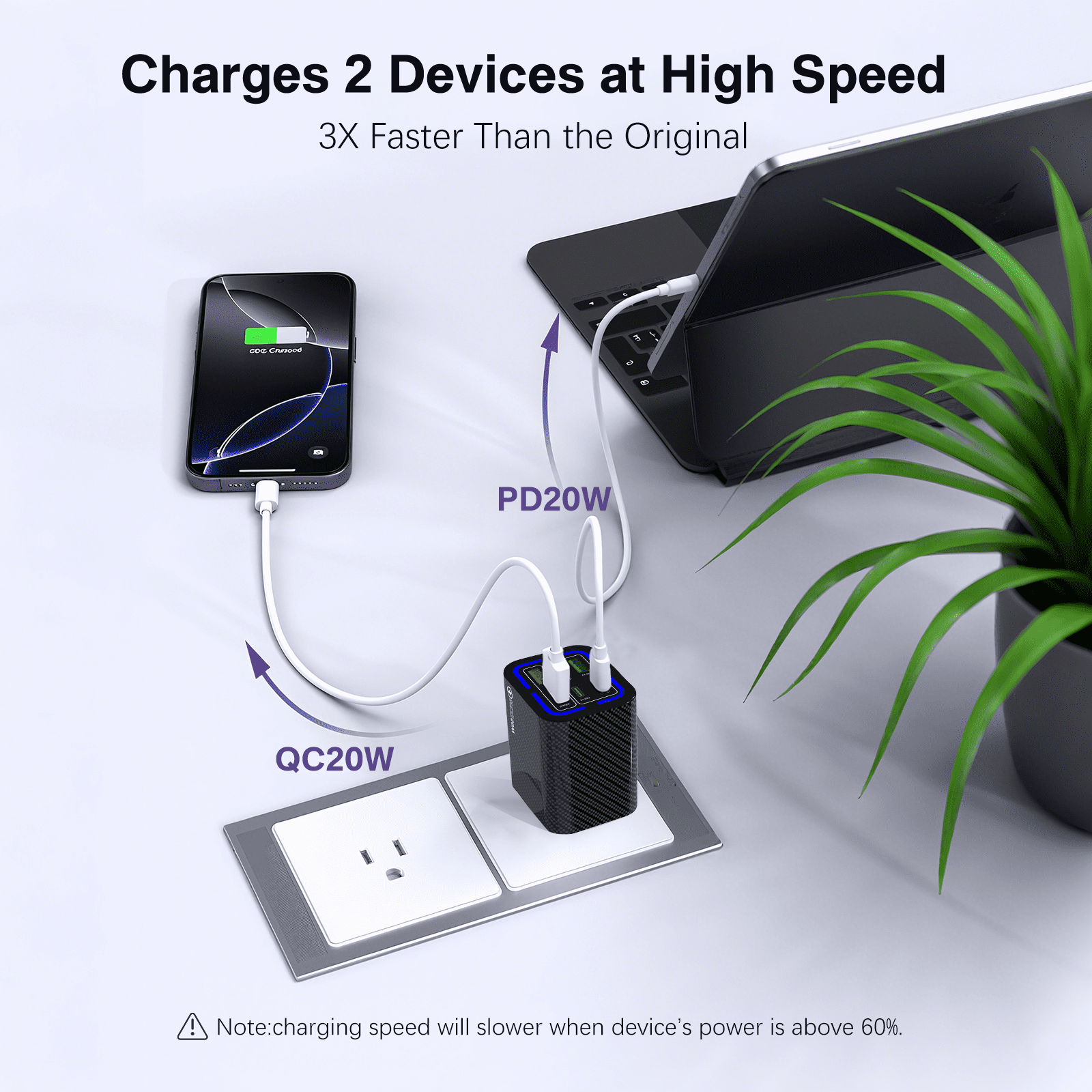 FOBIANJIE-50W USB-C and USB-A wall charger, Type-C charger, six-port cube design power adapter, multi-port plug, white/black/yellow – compatible with iPhone, iPad, AirPods, Samsung Galaxy, Note, Pixe