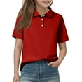 thumbnail image 2 of HAJWOH Toddler Girls Uniforms Tops for School Short Sleeve Uniforms Dressy Casual Button Uniform Shirts 2025 Spring New Collared Golf Polo Shirts Comfy Blouse Red 7-8 Years, 2 of 6