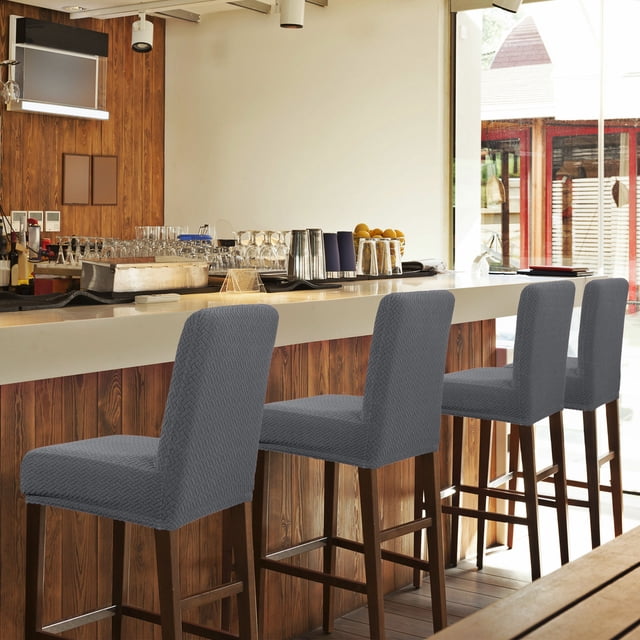 PiccoCasa Stretch Bar Stool Covers for Counter Short Back Chair Slipcovers Grey 4