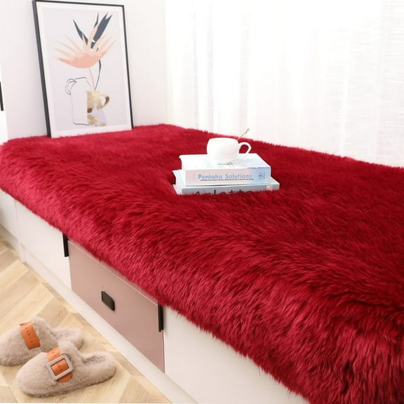 Namzi Solid Color Plush Table Runner,Faux Sheepskin Decorative Shaggy Dresser Scarf,Not-Slip Desk Pad,Luxury False Fur Dresser Tablecloth-Wine red 40x60cm(15.75x23.62inch)