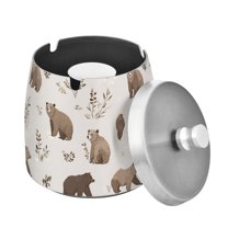 Yayeee Ashtray with Lid for Cigarette Smokeless Stainless Steel Home Ash Holder, Light Gray Bears