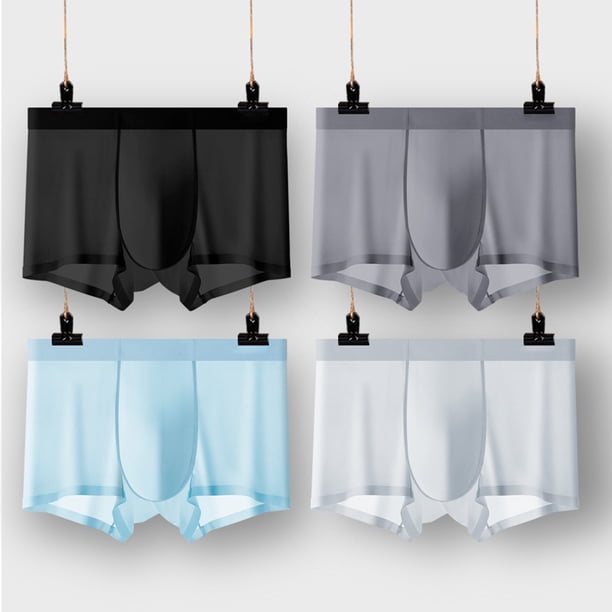 4 calzoncillos bóxer de seda helada para hombre, sexys y transparentes, sin marcas.
