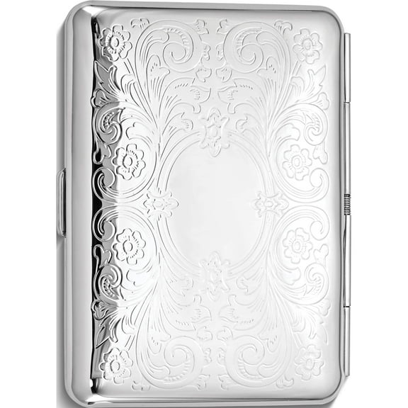 Fashion Silver-Tone (Holds 14 King) Cigarette/Card Case With Elastic (3.75 X 3) Made In China gm12322