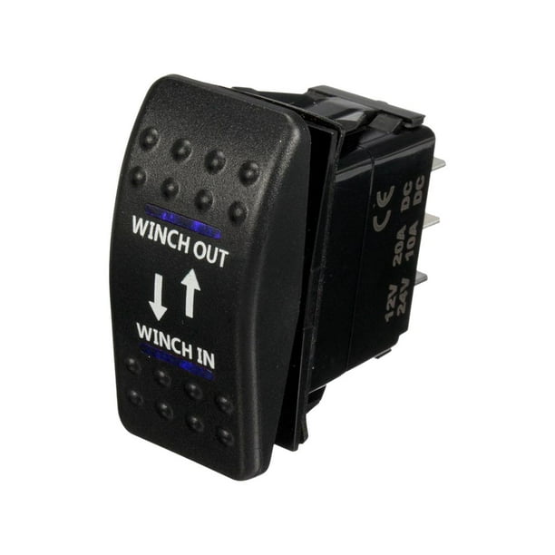 12V 20A Winch In Winch Out ONOFFON Rocker Switch 7 Pin LED blue