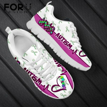 

Autism Awareness Pattern Women s Light Flat Shoes Fashion Lace-up Sneaker Shoes Ladies Breathable Air Mesh Shoes