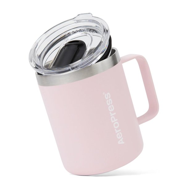 Taza térmica de viaje AeroPress de 12 oz color rosa de acero inoxidable