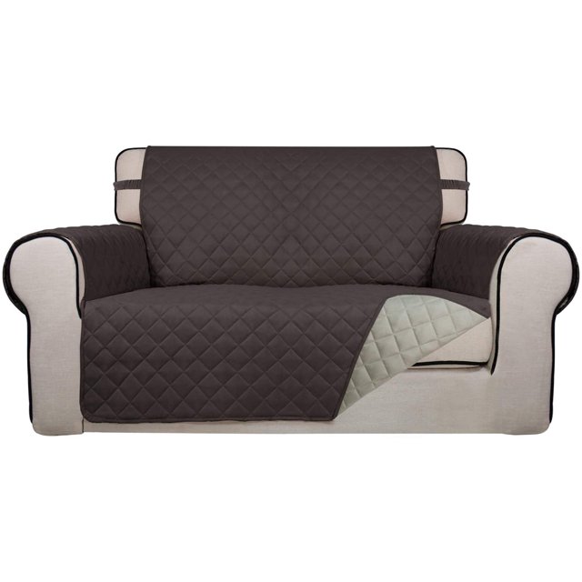 Housse de Sofa Matelassée Réversible, Protège-Meubles Résistant à l'Eau, Housse de Canapé Lavable avec Mousse Antidérapante et Sangles Élastiques pour Enfants, Chiens, Animaux (Causeuse, Chocolat/beige)
