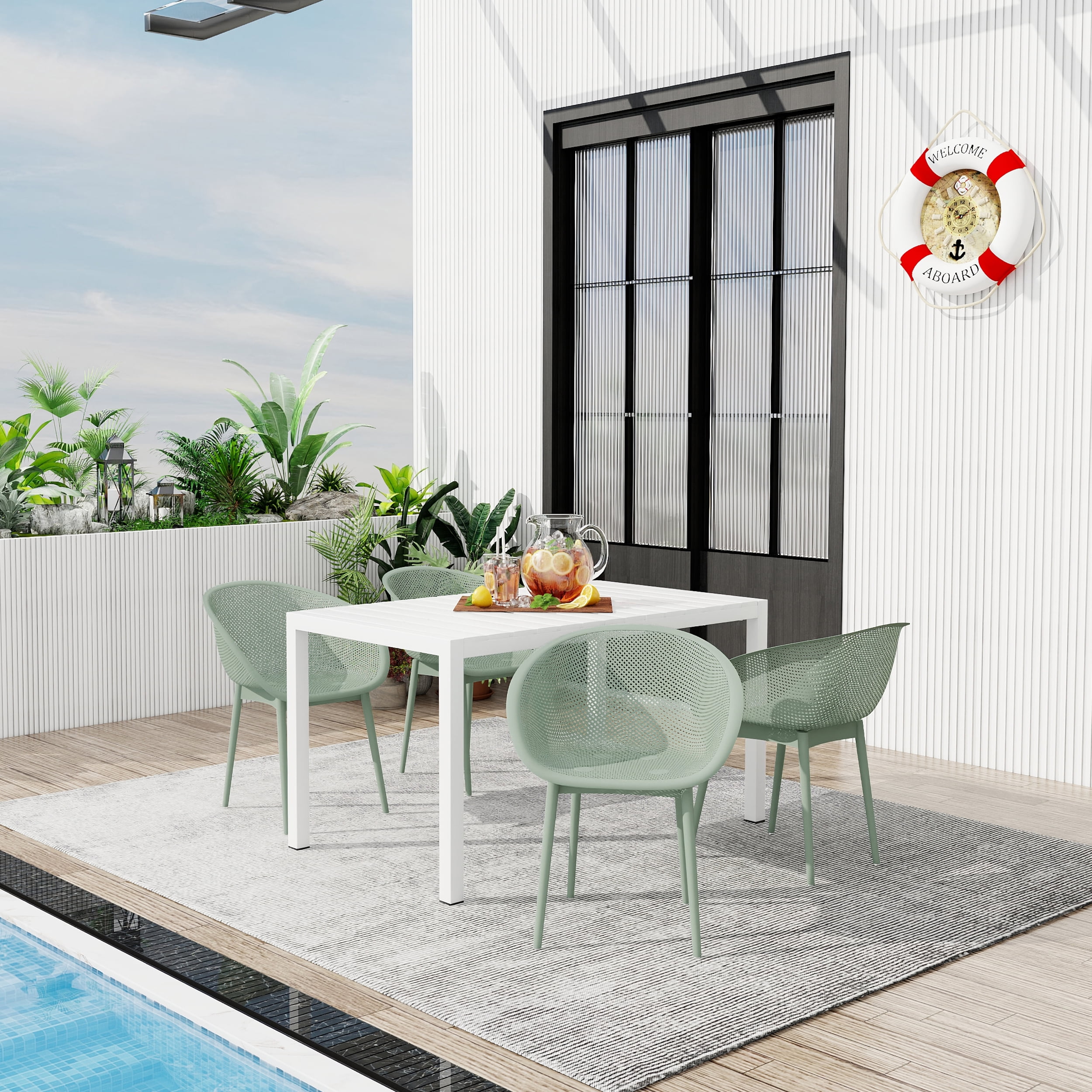 Plastic Lounge Chair, 2 Pack Lightweight Leisure Chair for Patio Beach Garden Backyard, Pale Green