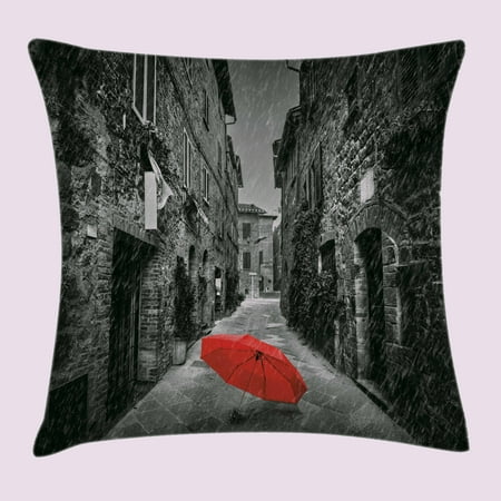 Black And White Decorations Throw Pillow Cushion Cover Red Umbrella Black And White Decorations Throw Pillow Cushion Cover Red Umbrella On Dark Narrow Street In Tuscany