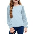thumbnail image 2 of Penkiiy Girls Long Sleeve Solid Shirts Cute Crewnecks Tops Dressy Casual Blouses Clothes Round Neck Shirts 12 Years Blue, 2 of 4