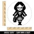 thumbnail image 2 of Cute Schoolgirl with Pigtails Self-Inking Rubber Stamp Ink Stamper - Red Ink - Large 1-1/2 Inch, 2 of 7