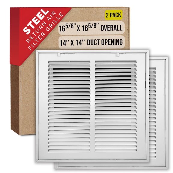 [2 Pack] Fits 14x14 Duct Opening | Steel Return Air Filter Grille by Handua [Removable Door] Vent Cover Grill, White | HVAC Cold Air Grille | Outer Size: 16 5/8"W X 15 5/8"H