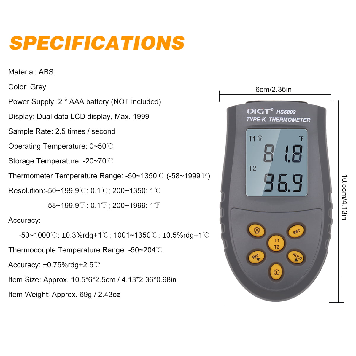 Portable High-precision Digital Thermometer Single Dual Channel Measurement H5O2 
