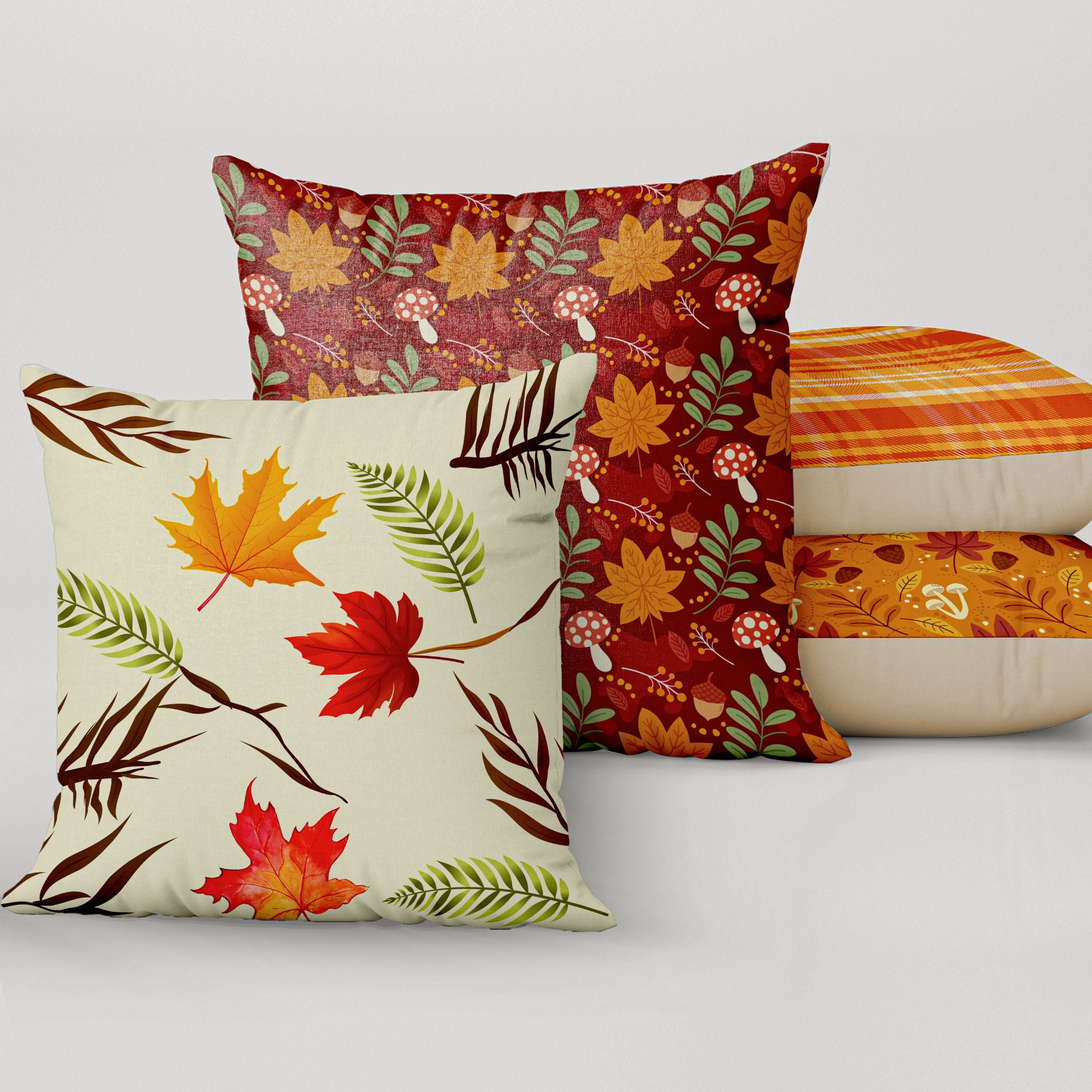 Fall Gnome Pillow Covers 18x18 Set of 2, Thanksgiving Pumpkin Buffalo Check  Throw Pillow Covers Maple Leaves Orange Pillowcase Autumn Decorative